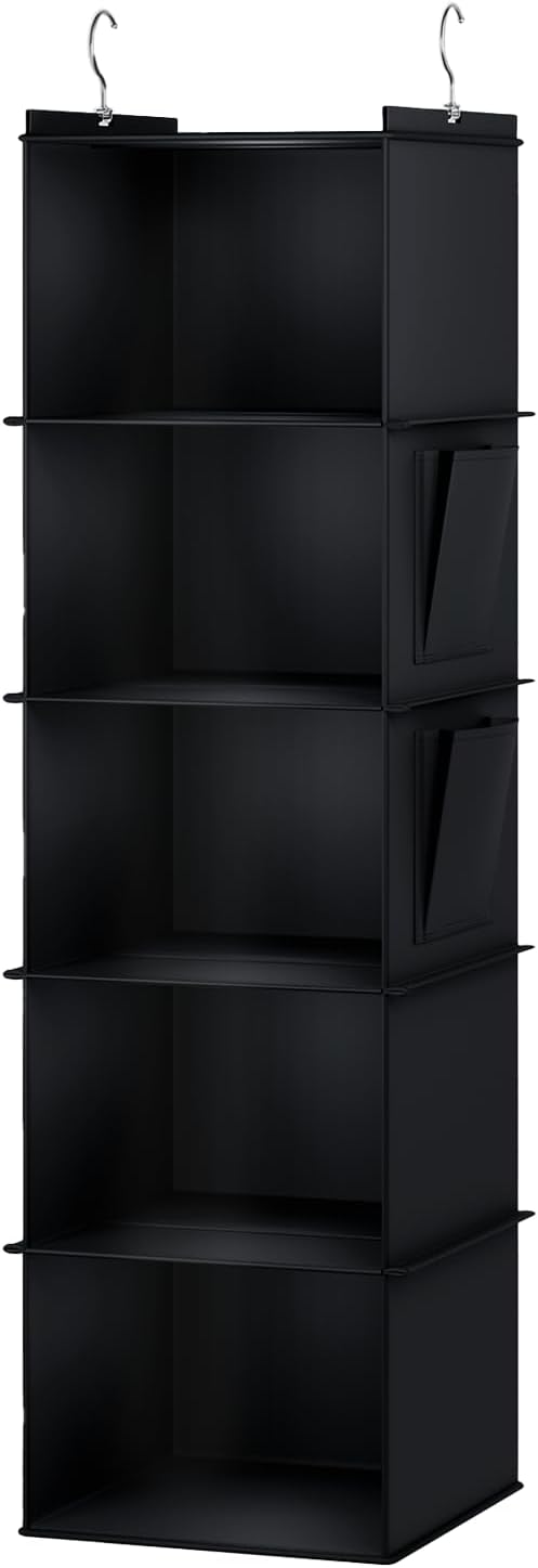 YOUDENOVA Hängeregal, Kleiderschrank-Organizer, Hängeaufbewahrung mit Bambus-Stöcke und MDF-Platten