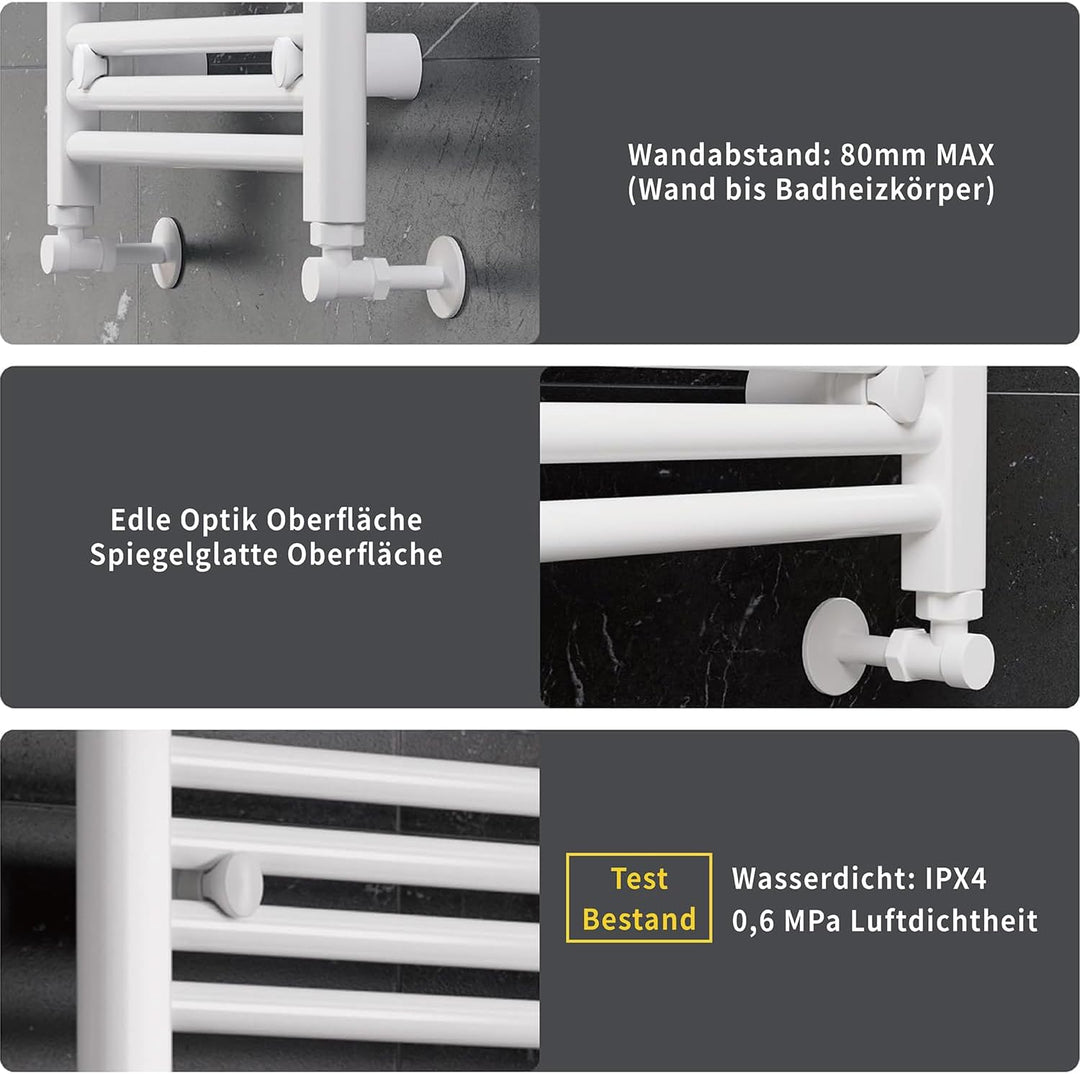 KESANITAR Badheizkörper Seitenanschluss 800x500mm, 300W Handtuchheizkörper für Badezimmer, Einfach I