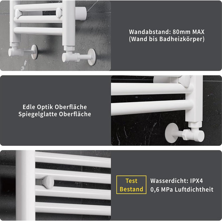 KESANITAR Badheizkörper Seitenanschluss 800x500mm, 300W Handtuchheizkörper für Badezimmer, Einfach I