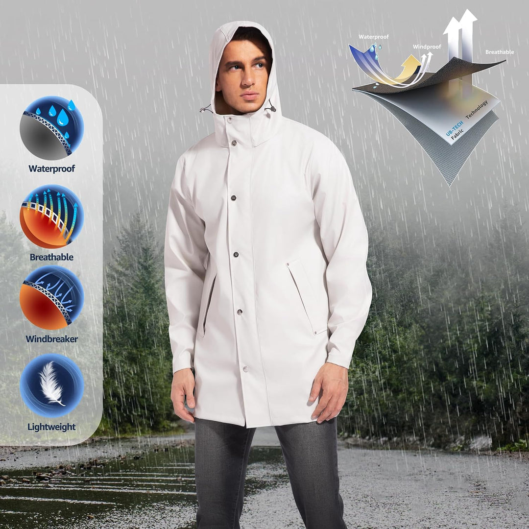 UNIQUEBELLA Regenjacke Herren Wasserdichter, Regenmantel mit Kapuze für Männer Atmungsaktiv Windbrea