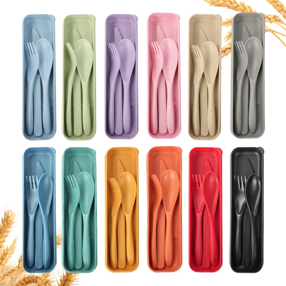 12 Sets Plastikbesteck, Tragbares Camping Besteck (12 Farben)