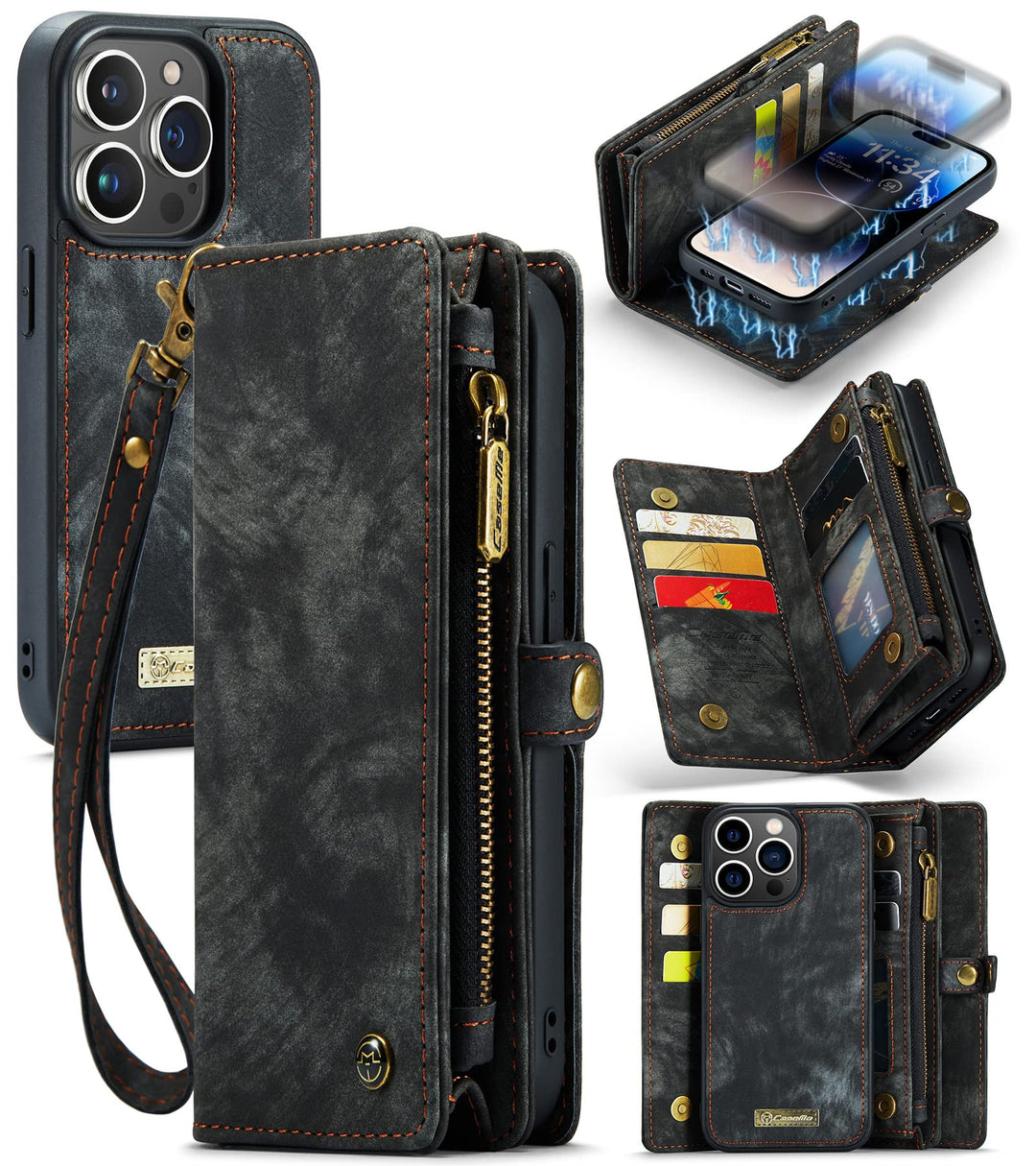 UFinetech iPhone 14 Pro Hülle, Flip Leder TPU Stossfest Kartenfach Tasche Handyhülle iPhone 14 Pro (