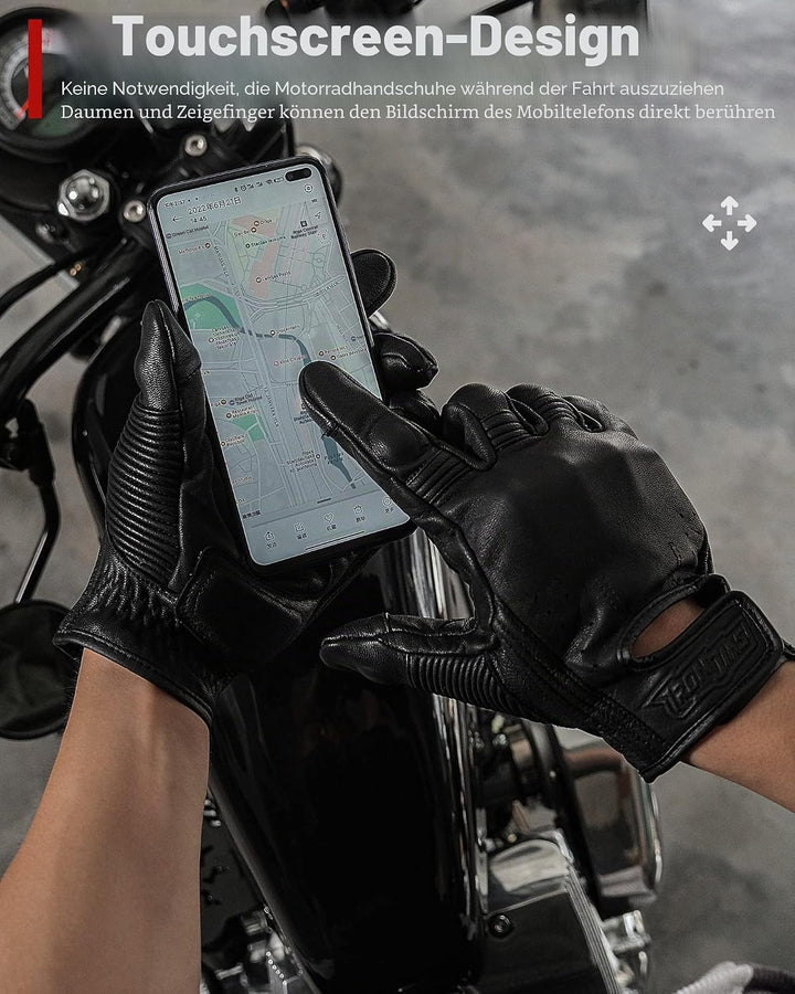 Grapelet Motorradhandschuhe aus Leder, Touchscreen-Motorradhandschuhe mit Knöchelschutz aus PU-Mater