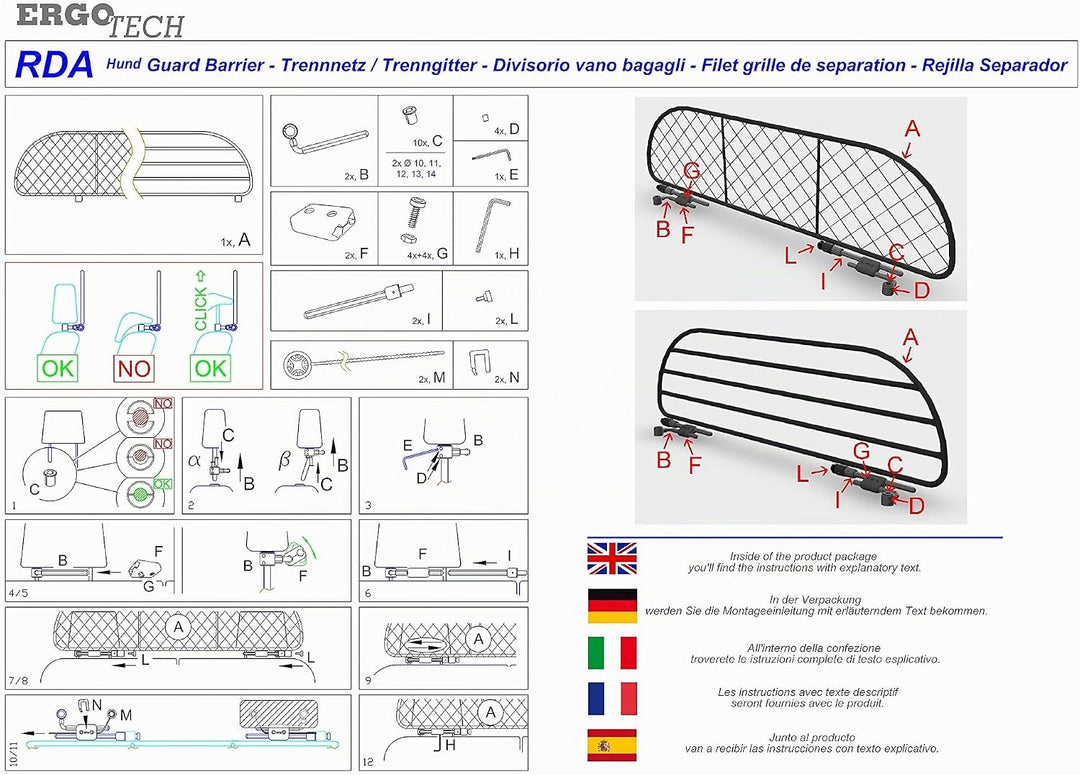 ERGOTECH Trennnetz Trenngitter kompatibel mit Hyundai Tucson (2015-2020) RDA65-XS16, für Hunde und G