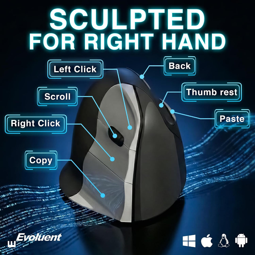 Evoluent – Erfinder der vertikalen Maus – VMC Vertikale Ergonomische Maus Wireless USB/Bluetooth Erg