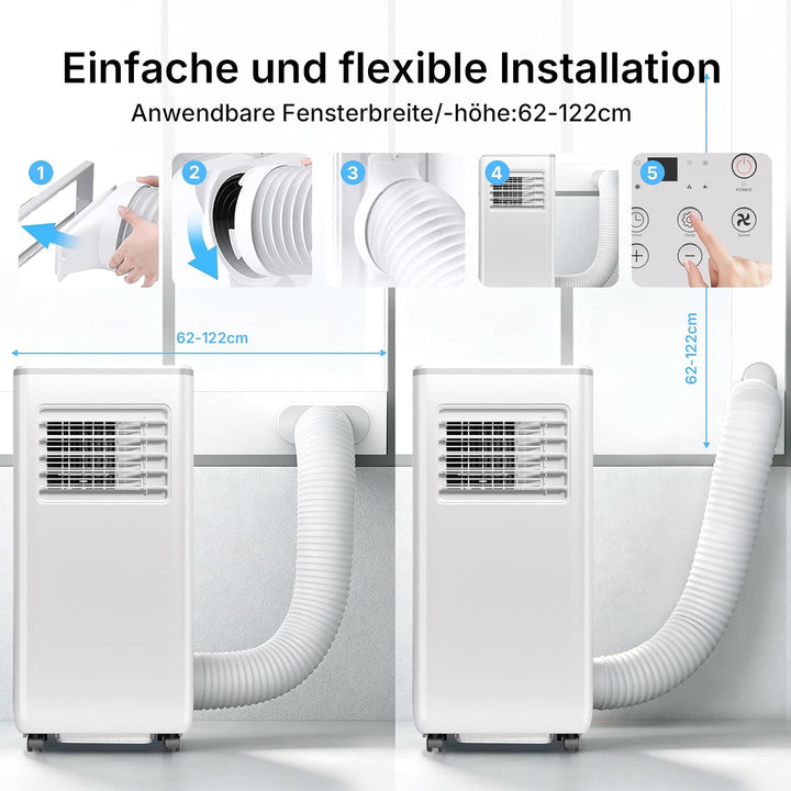 HEALLUX Mobile Klimaanlage 9000 BTU 2,6 kW, tragbares Klimagerät mit Fernbedienung &amp; Abluftschlauch,