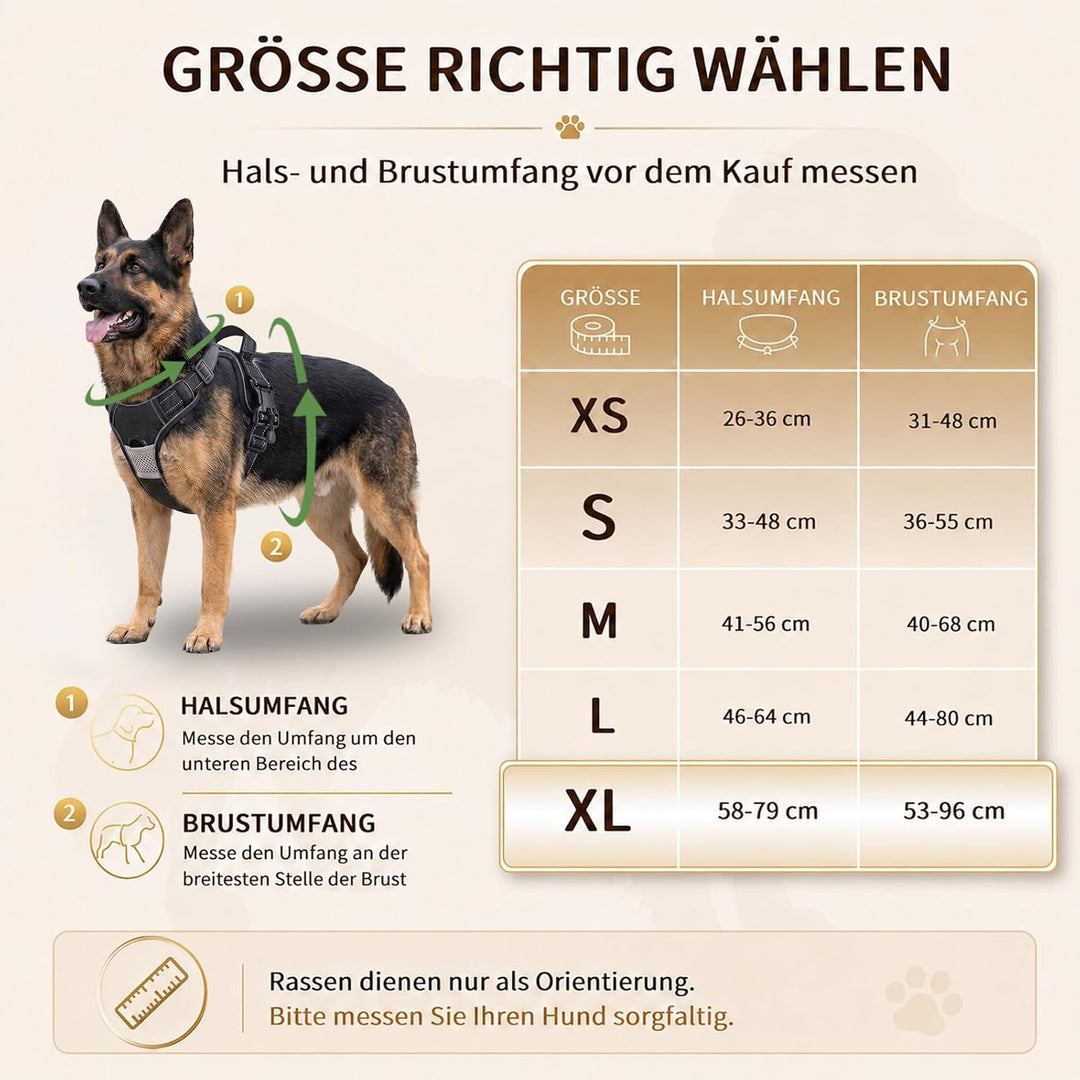 Hundegeschirr Grosse Hunde - Verstellbares Geschirr Hund | Anti-Zug Funktion, Atmungsaktiv, Reflexst
