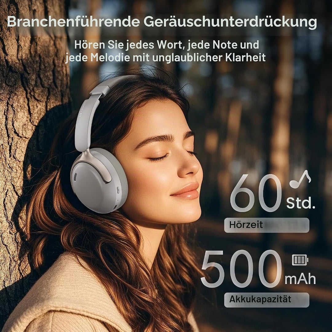 LORELEI QC30 Hybrid-Kopfhörer mit aktiver Geräuschunterdrückung, kabellose Over-Ear-Headsets, 60 Stu
