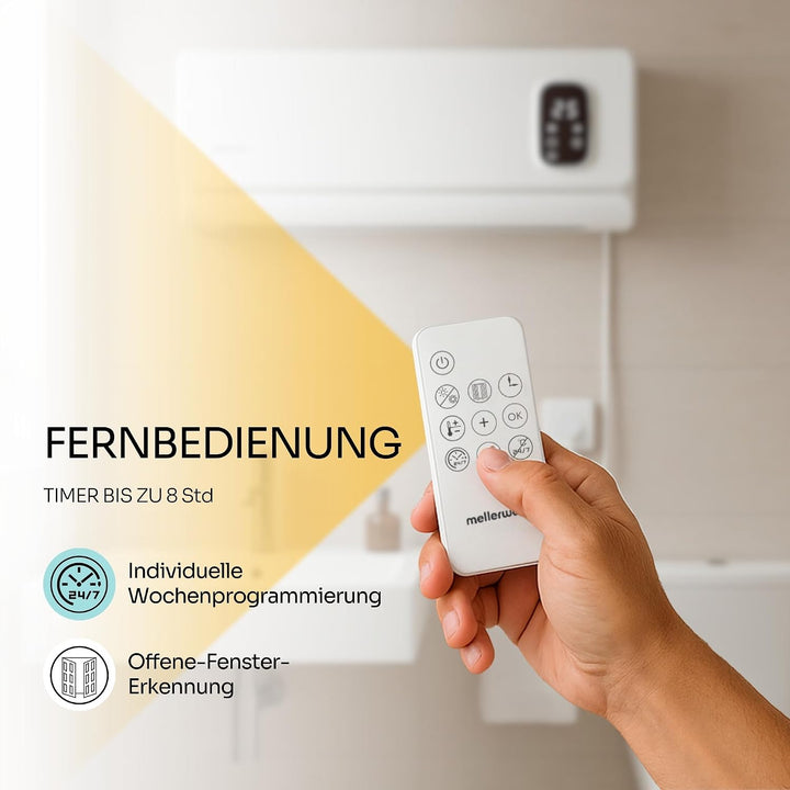 Mellerware Homy Wall Wandheizer, energiesparend, Keramik, 2000 W, Timer, 2 Temperaturstufen, LED-Dis