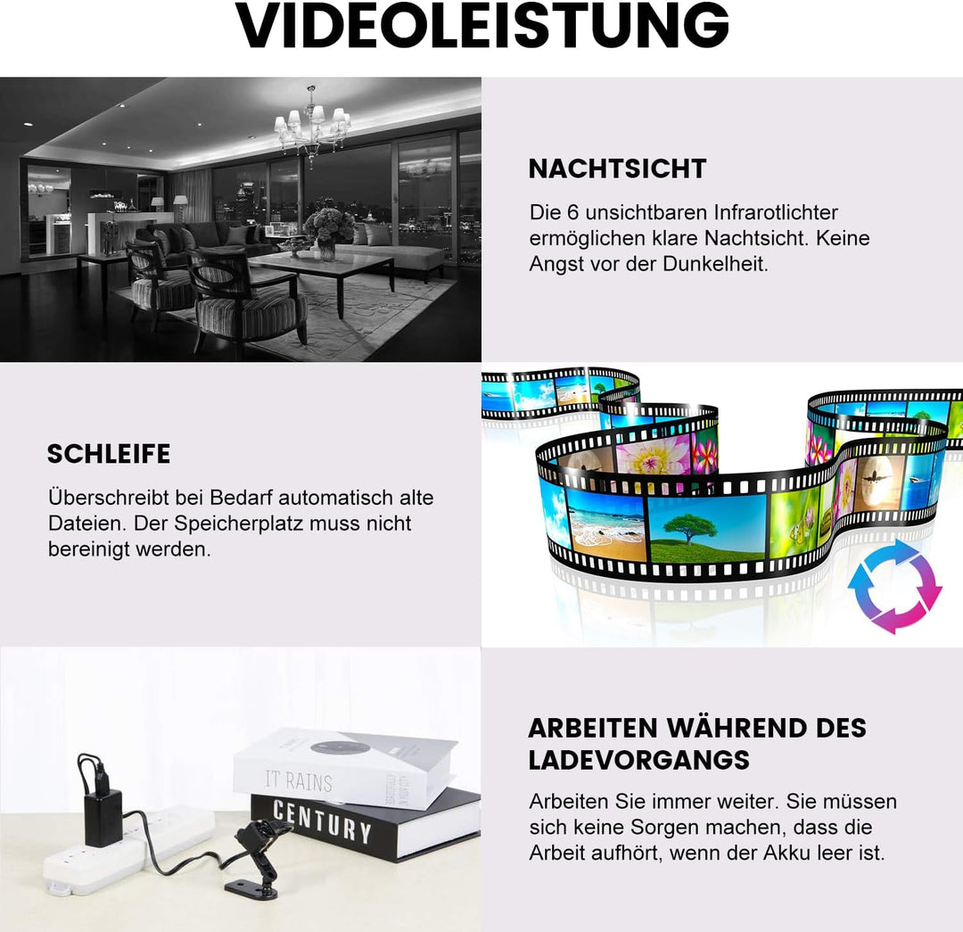 Bextgoo Mini Kamera, Überwachungskamera Ohne WLAN für Innen Aussenbereich Schwarz, Schwarz