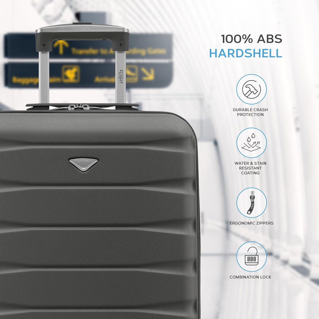Flight Knight Leichte 4-Rad-ABS-Hartschalenkoffer Handgepack, zugelassen fur uber 35 Fluggesellschaf
