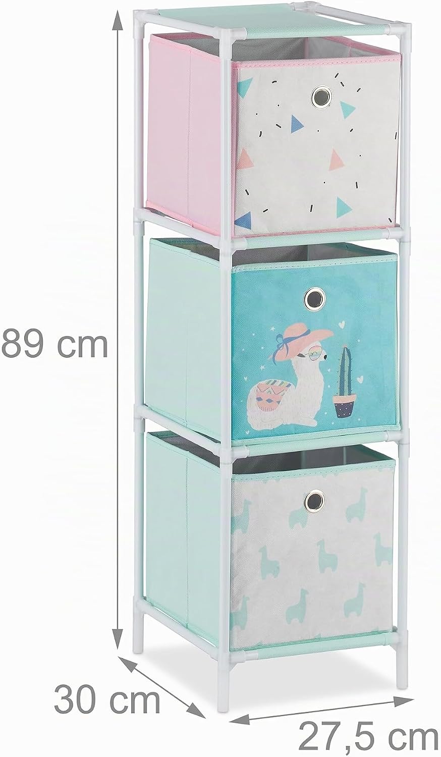 Relaxdays Kinderregal, 3 Boxen, Lama-Design, HBT 89 x 27,5 x 30, 3