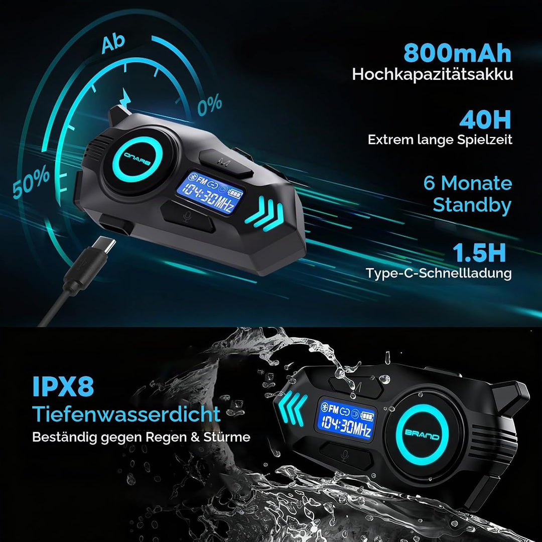 K09 Motorrad Headset, Motorradhelm Bluetooth 5.4, Helm Kopfhörer Gegensprechanlage in Reichweite 500
