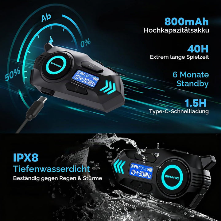 K09 Motorrad Headset, Motorradhelm Bluetooth 5.4, Helm Kopfhörer Gegensprechanlage in Reichweite 500