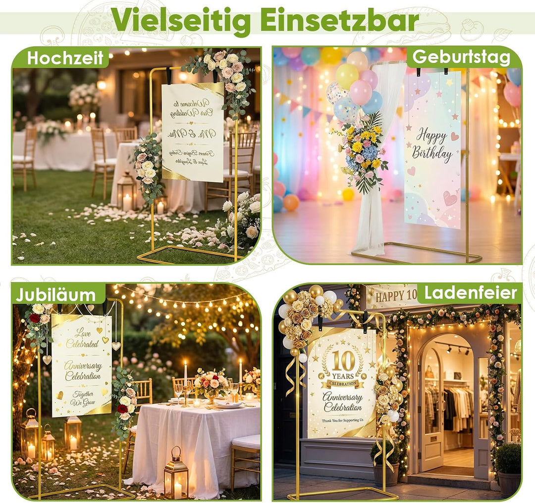 Hochzeitsschild Halter Gold Verstellbar 127-173cm, Hochzeits Willkommensschild Halter Metall Staffel