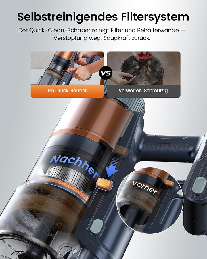 FAMIVAC Akku Staubsauger Kabellos 70kPa/80Min mit Ladestation &amp; Knickrohr