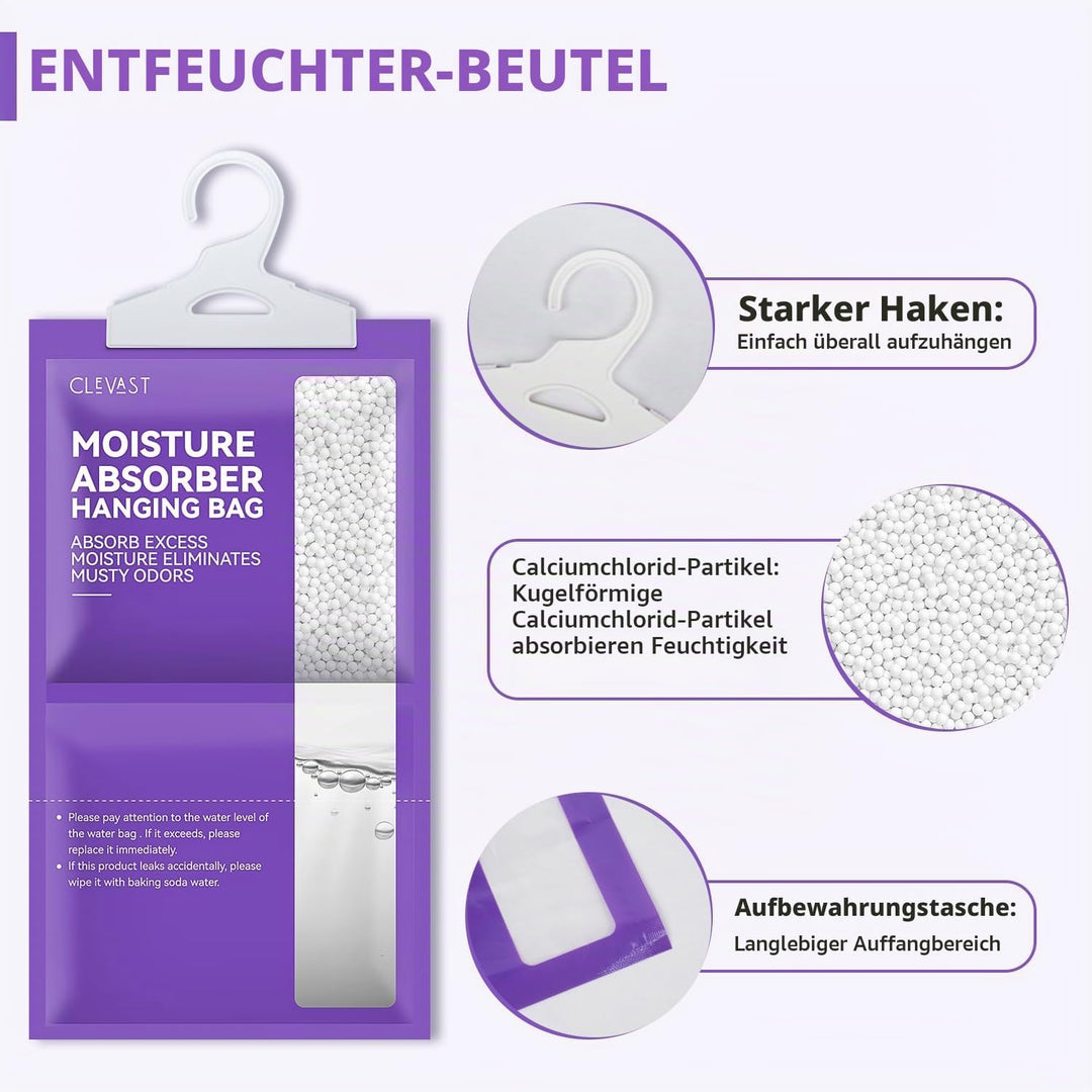 CLEVAST Luftentfeuchter 10er Pack mit Lavendelduft, hängender Feuchtigkeitsabsorber gegen Schimmel,