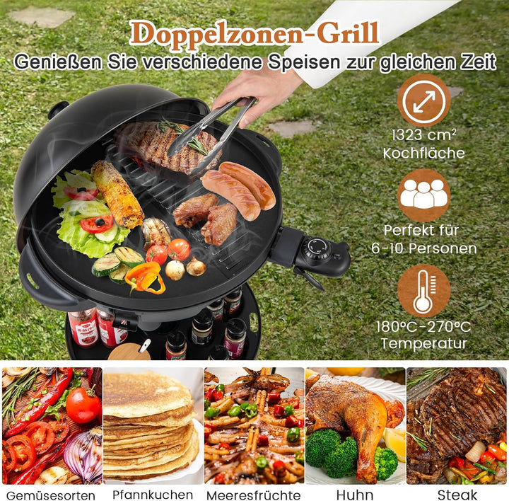 GOPLUS Elektrogrill für Balkon, Standgrill mit einstellbarer Temperatur, 2-Zonen Antihaftplatte, sta