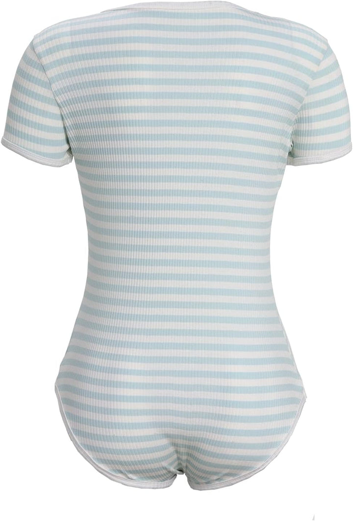 CutiePlusU Baumwolle Knopf im Schritt Bodysuit Onesie Pyjamas Strampler Classics Stripe XS Grün, XS