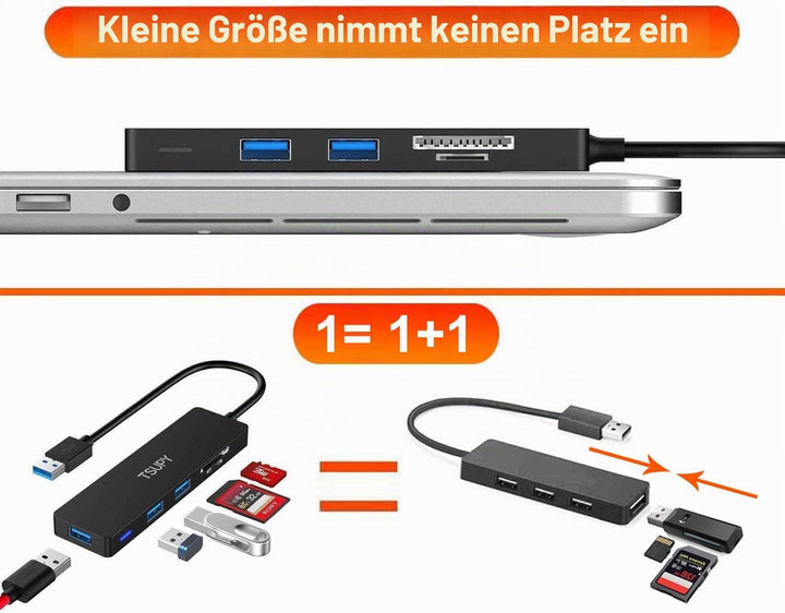 TSUPY USB-3.0-Hub, Multiport-Splitter, 5 USB-Ports mit Micro-SD-Kartenleser für PC, MacBook, Surface