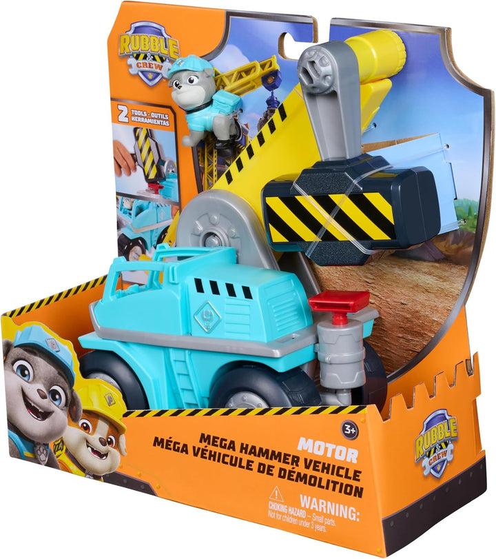 Rubble &amp; Crew - Motors Mega-Hammer-Fahrzeug, 25cm 2-in-1 Baufahrzeug mit Motor-Figur und abnehmbaren