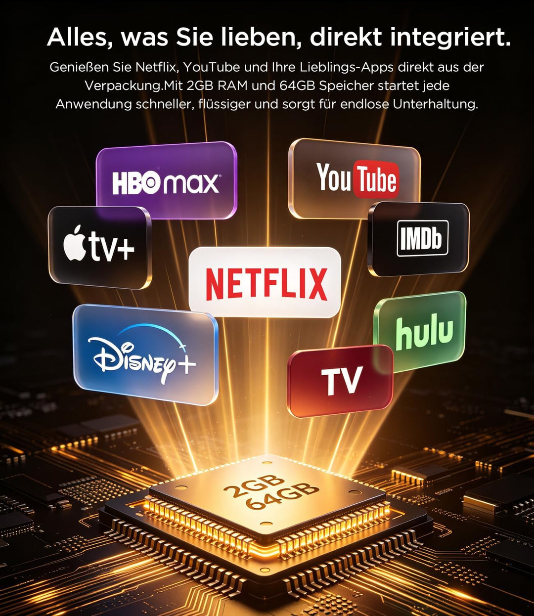 Tragbarer Smart Beamer 1080P mit 4K-Unterstützung, 1800 ANSI, WiFi 6 &amp; Bluetooth 5.4, 35W Dolby Audi