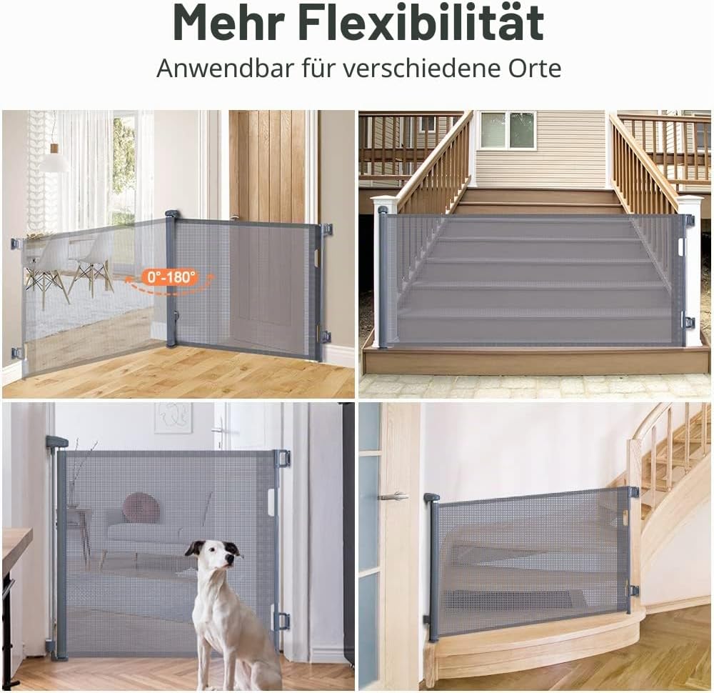 COMOMY Treppenschutzgitter Ausziehbar 0-140cm, Türschutzgitter Rollo für Baby, Katzen und Hunde, Ein