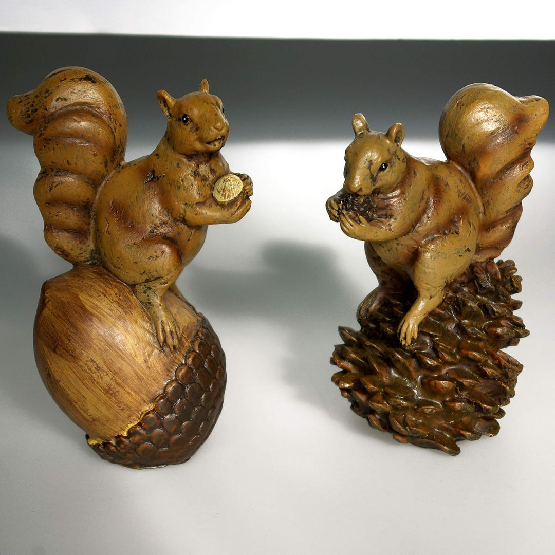 GeKi Trend Eichhörnchen Paar Dekofigur Garten 2er Set in Holz-Optik wetterfest 14 cm und 15 cm gross