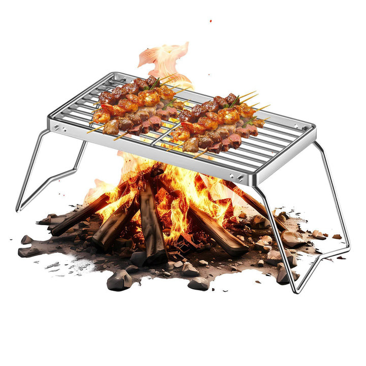 Grill Rack, Foldable Cooking Grid Tool, Portable Steel Griddle Base, Ideal for Yard, Gathering, Back