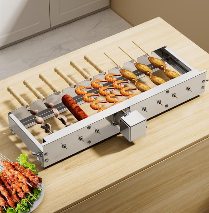 Elektrischer Drehspiess, 50 cm Grillspiessdreher Edelstahl Mit USB Motor 5 U/Min 9 Loch Schaschlik D