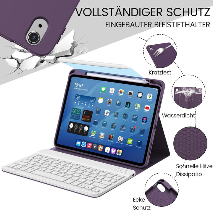 Hülle mit Tastatur für iPad A16 11 Generation 2025/10 Generation 2022(11/10.9 Zoll), Soft TPU Rücksc