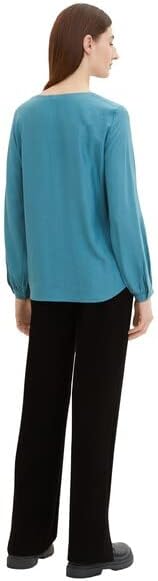 TOM TAILOR Damen Bluse mit V-Ausschnitt 40 13222 - Pastel Teal, 40 13222 - Pastel Teal