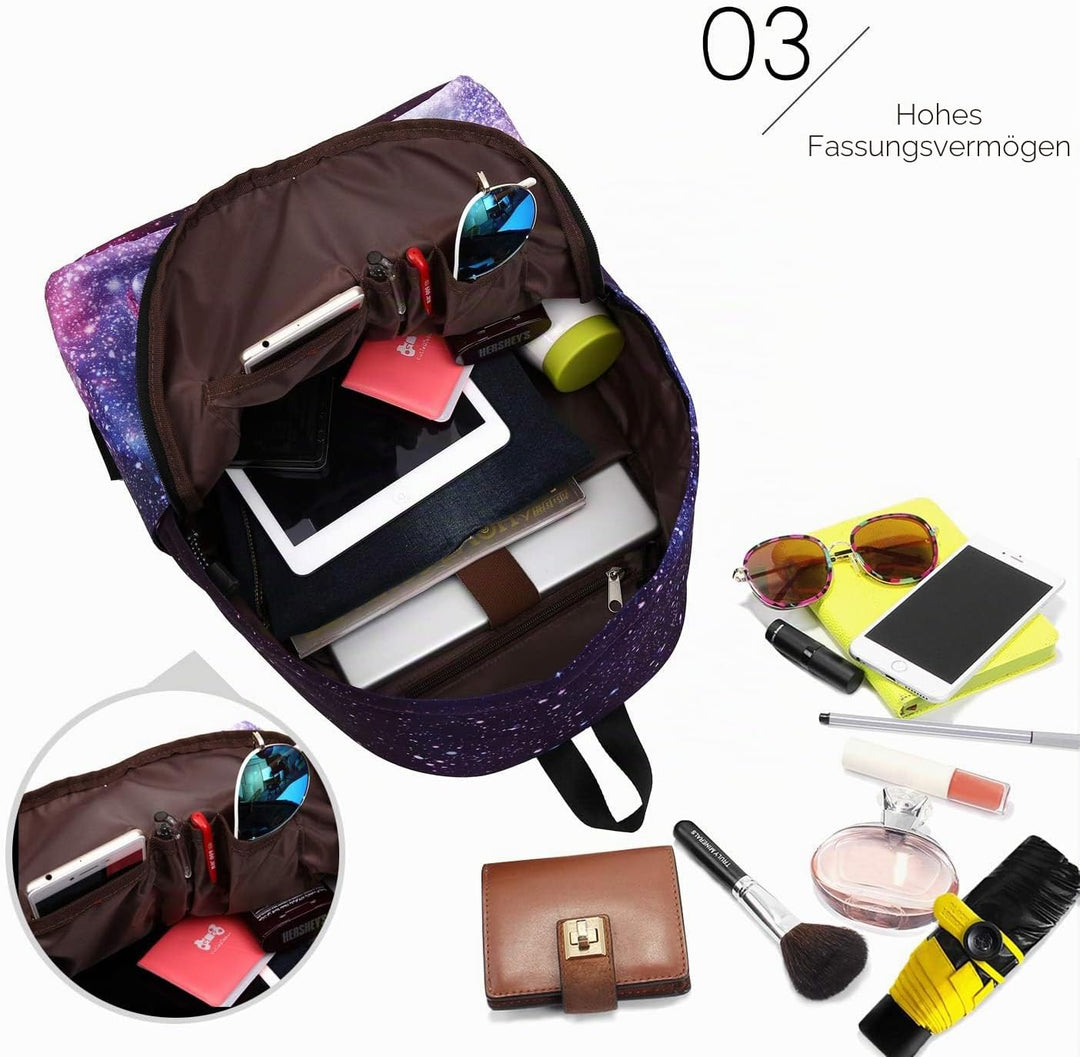 FANDARE Schulrucksack Galaxy Schultasche Junge Mädchen Rucksäcke Schulranzen mit Mäppchen Teenager T