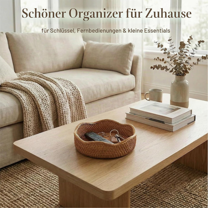 Rattan Aufbewahrungskörbe rund, handgeflochtene Körbchen aus natürlichem Rattan, Obstkorb und Dekoko