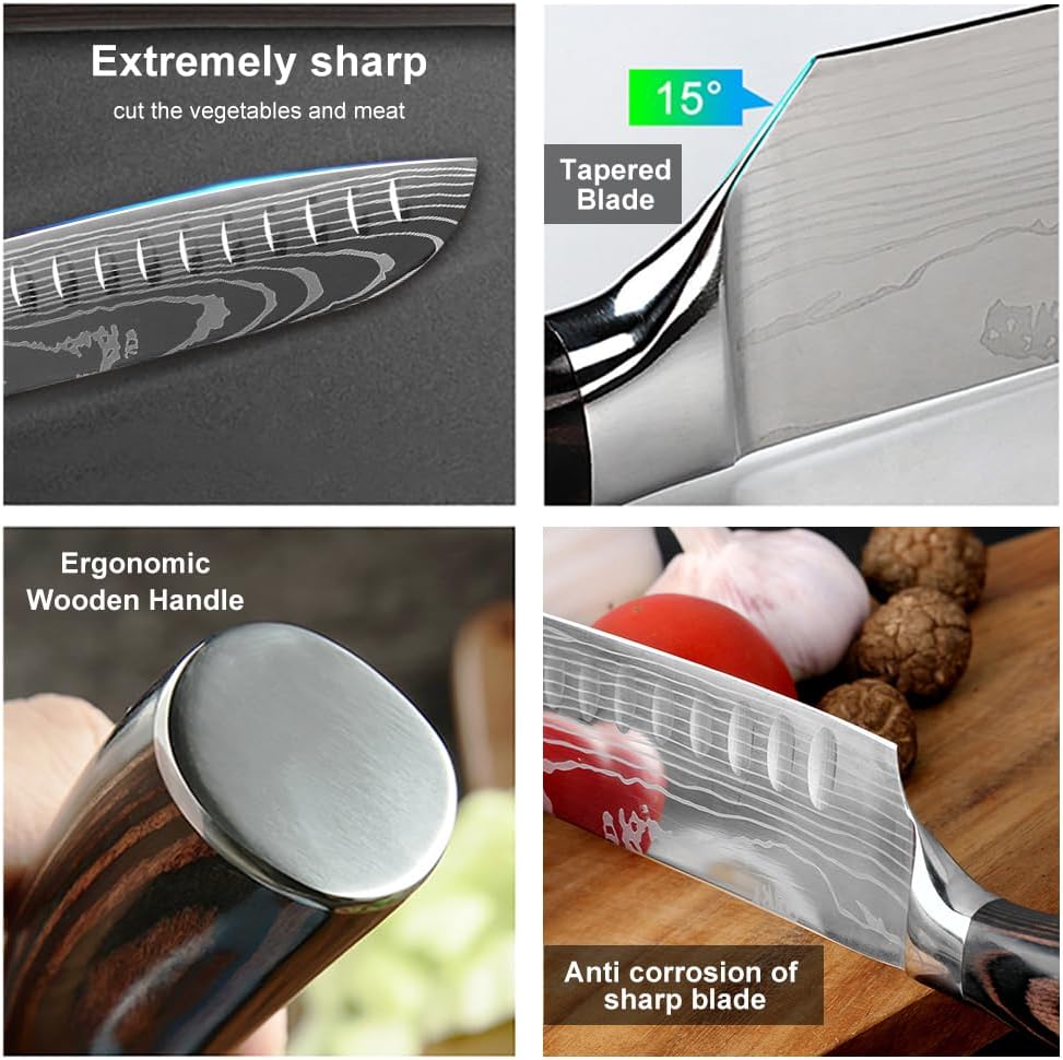KEPEAK 3-tlg Küchenmesser Set: Küchen Messerset -Scharf Küche Messer Set - Kitchen Knife Set mit Koc