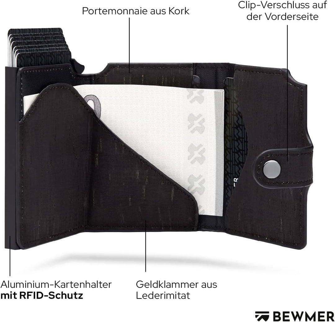 BEWMER Premium-Kreditkartenetui | Schlanke Brieftasche für Damen und Herren mit RFID-Schutz gegen Kl