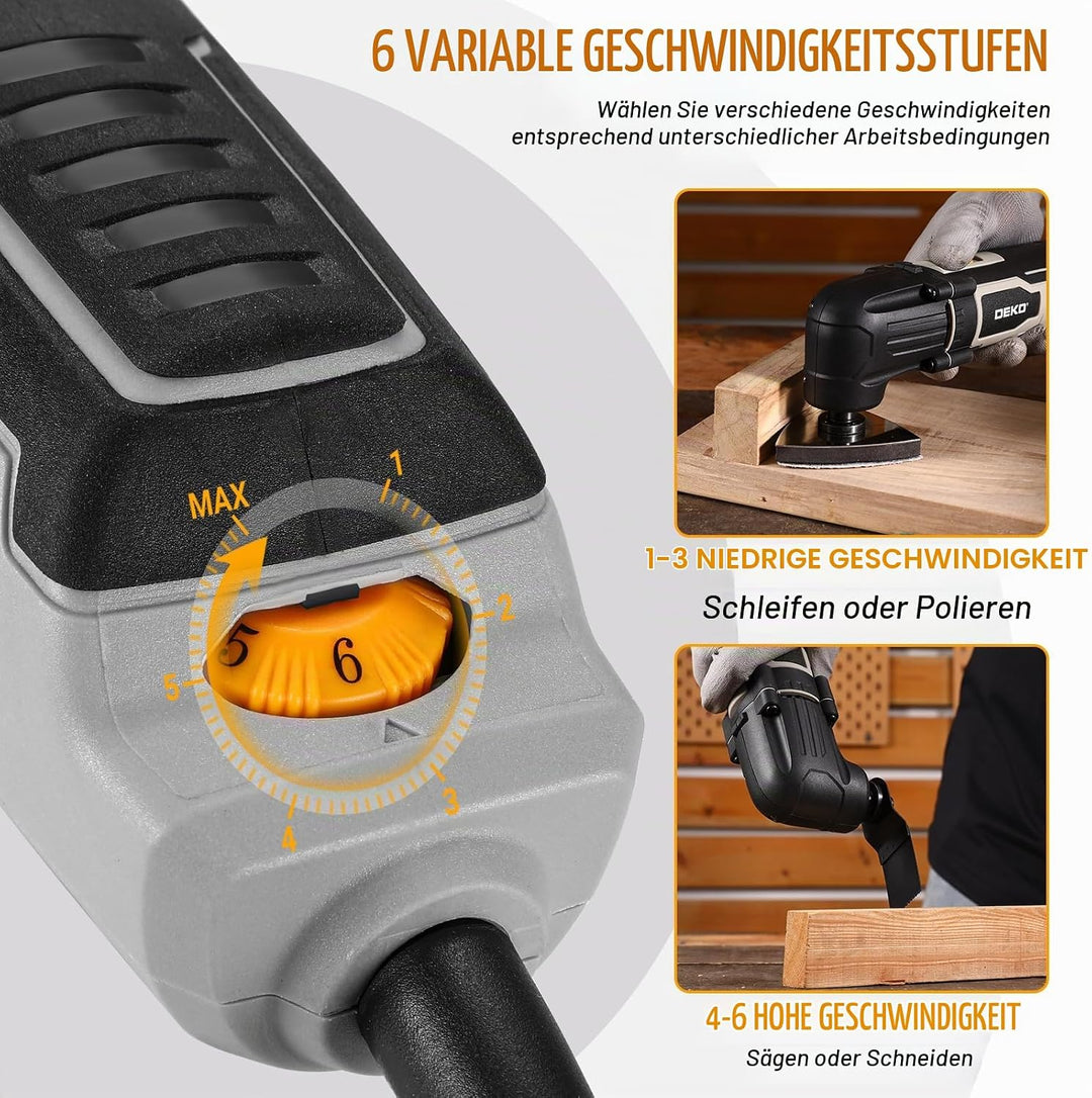 Oszillationswerkzeug 300W: DEKOPRO Multifunktionswerkzeug,3000-22000 RPM,6 Drehzahlen,3°Oszillations