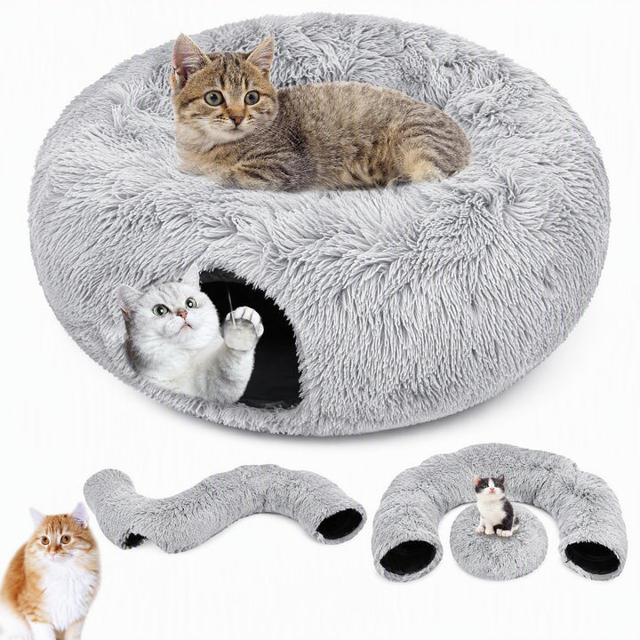 Katzentunnel, XXL Katzentunnel Grosse Katzen mit Schlafplatz &amp; Bed Weiches, mit Zwei Eingängen Katze