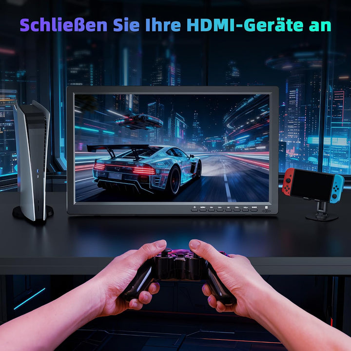 DESOBRY Tragbarer Fernseher 15,6 Zoll 1080P | DVB-T2, USB HDMI AV-Eingang, 12V TV Mit Akku für Campi