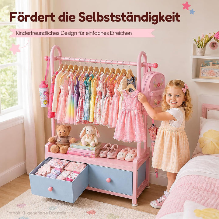 HOKEEPER Kinder Kleiderständer 80x33x120cm 200kg 3 Farben Rosa, Rosa