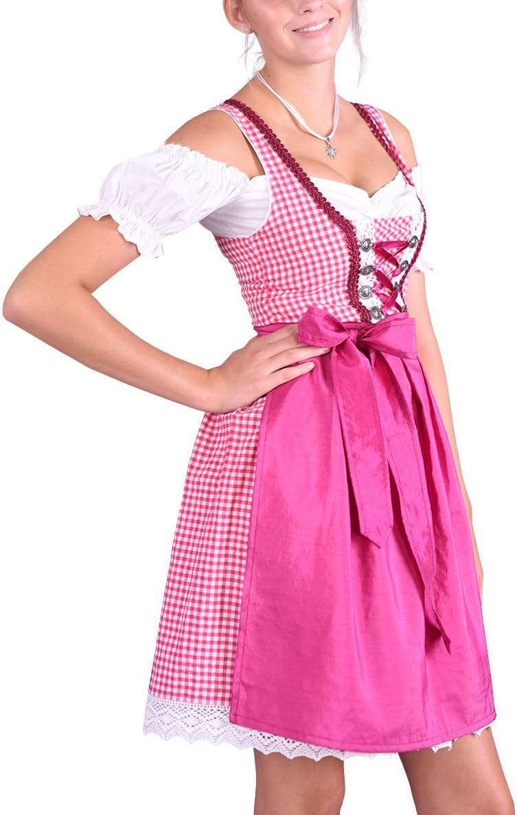 Dirndl Set 3tlg Trachtenkleid 301gt Pink karriert 38