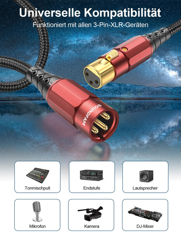 XLR Mikrofonkabel 0,5m, Stecker auf Buchse Rot 0,5 Meter, Rot 0,5 Meter