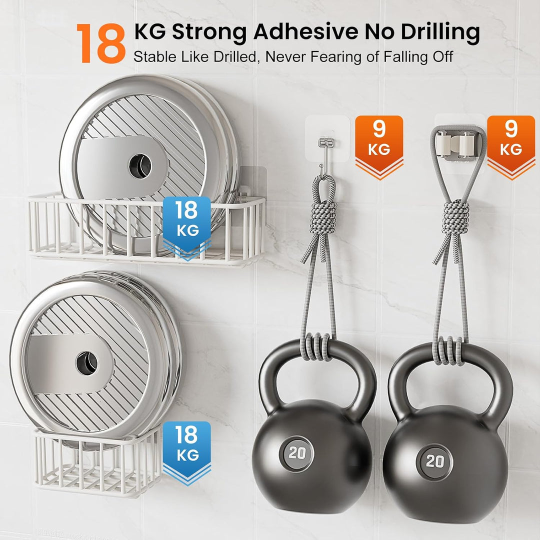 Besenhalterung Wand Ohne Bohren mit 4 Halter+5 Klebehaken +2 korb