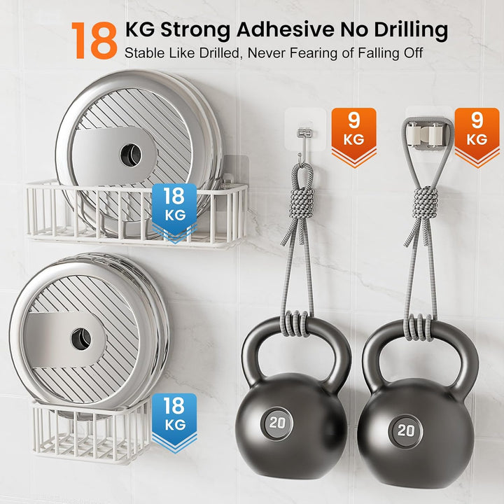 Besenhalterung Wand Ohne Bohren mit 4 Halter+5 Klebehaken +2 korb