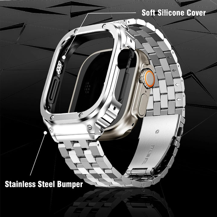 Bänder kompatibel für Apple Watch Serie 10 42mm, Edelstahl Apple Watch Bänder mit Gehäuse, Metall iW