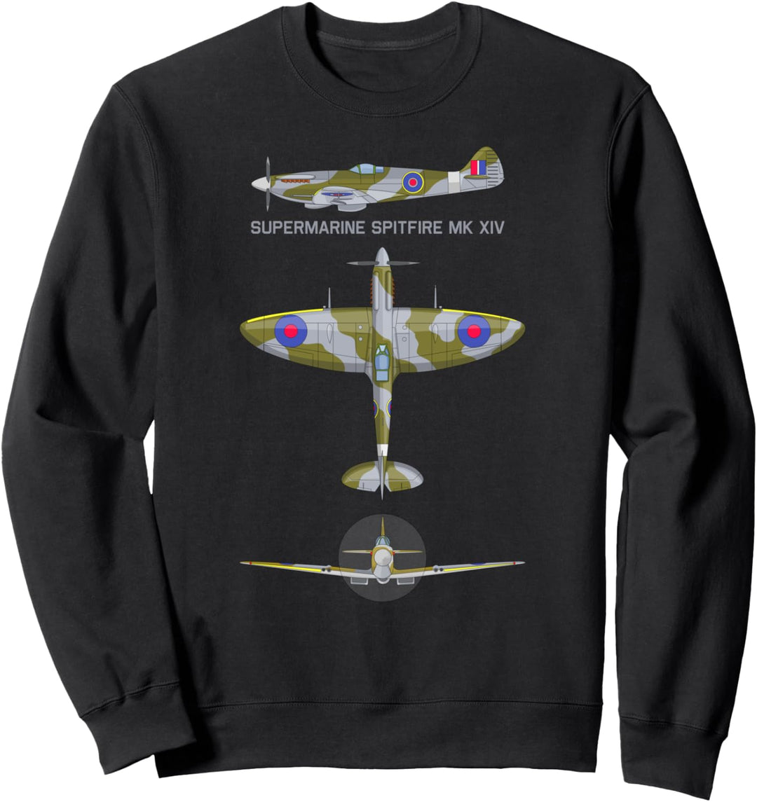 Spitfire MK XIV Britisches WW2 Kampfflugzeug Diagramm Sweatshirt
