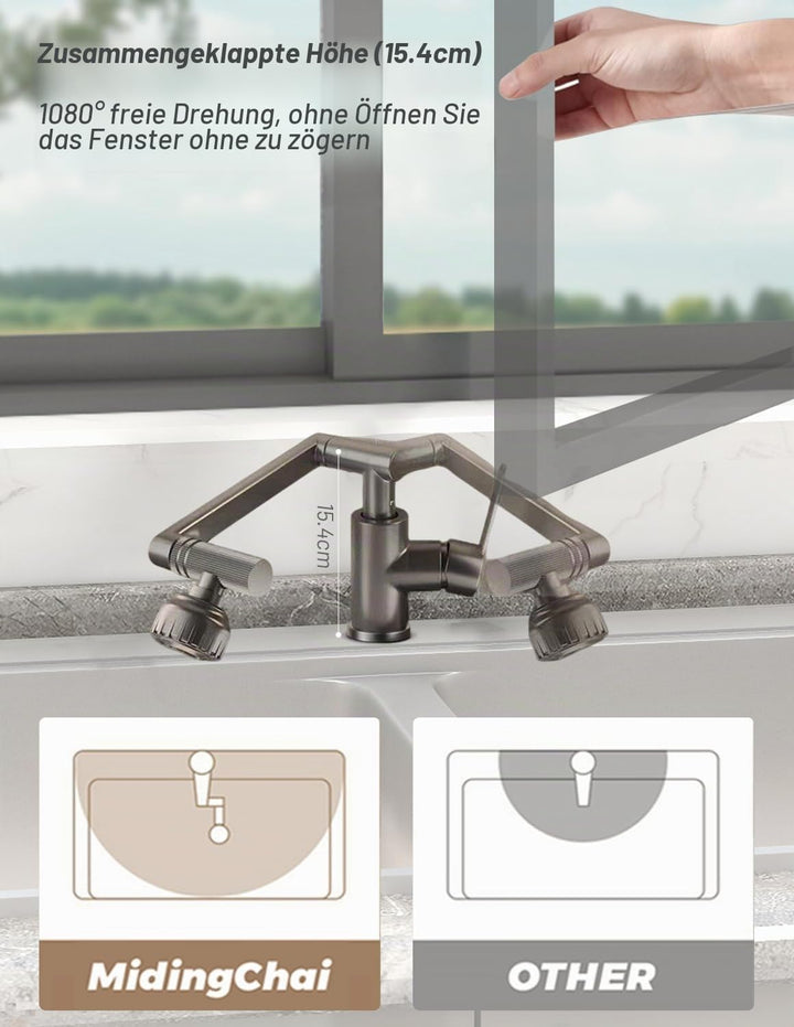 MIDINGCHAI Armatur Bad, Wasserhahn Bad Hoch, 1080 Grad Drehbarer Wasserhahn mit Schlauch, Ideal Stan