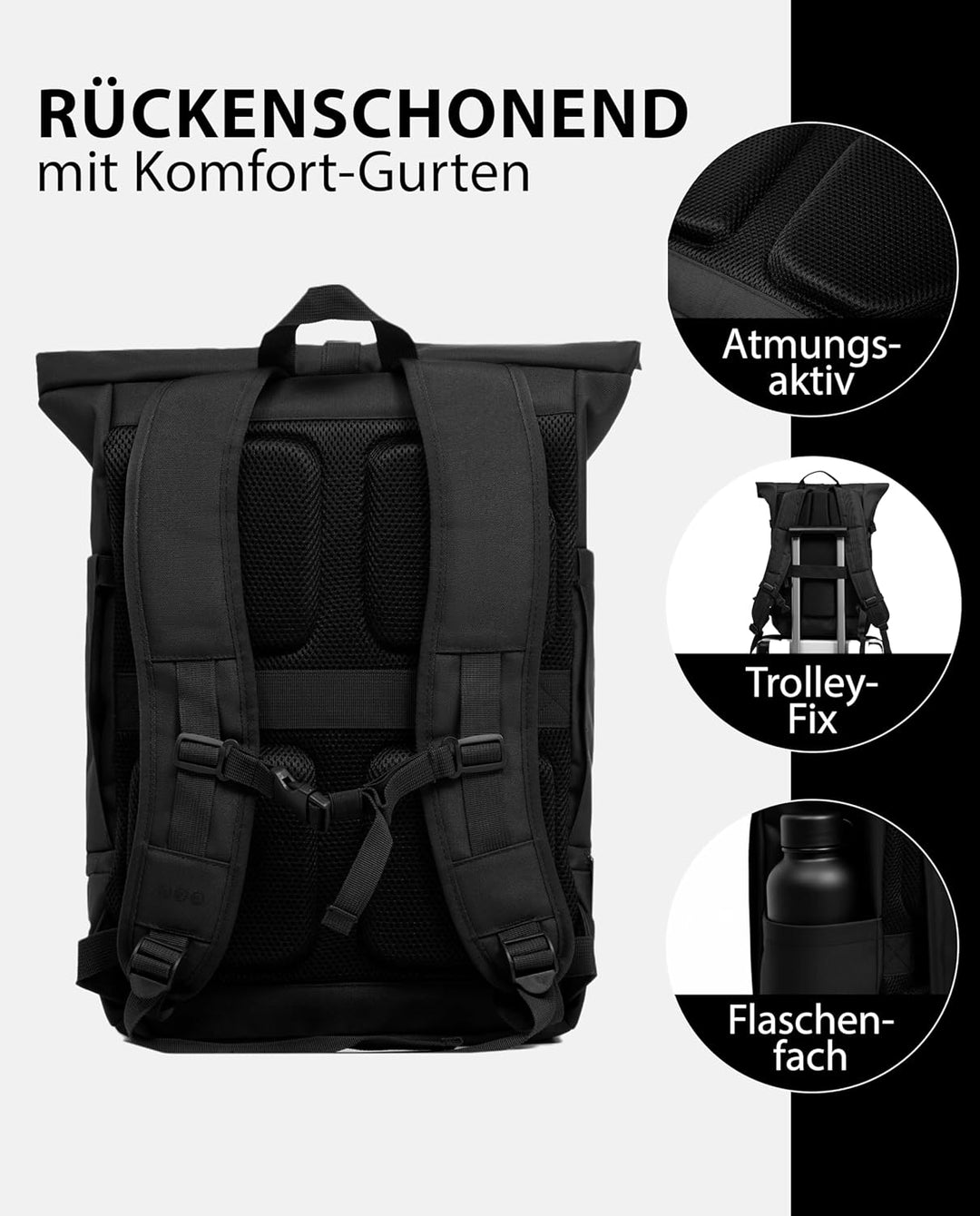 SONS OF ALOHA Roll-Top Rucksack Damen &amp; Herren - NALU gross - Rolltop mit Laptopfach 16" und Schuhfa
