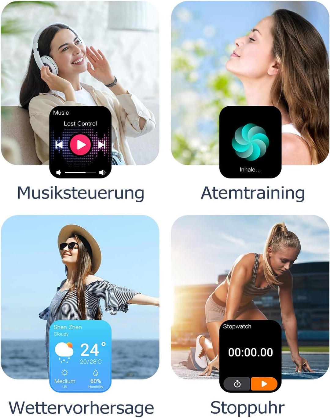 GRV Smartwatch für Damen Herren mit Telefonfunktion,Fitnessuhr mit Pulsmesser SpO2 Schlafmonitor Sch