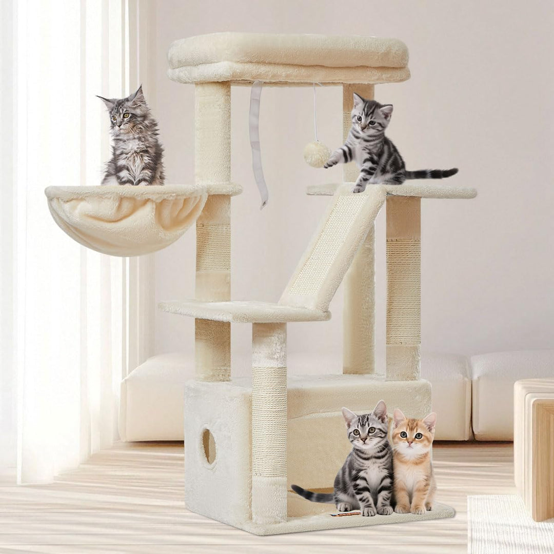 Taoqimiao Kratzbaum Klein, 98cm katzenbaum Stabil KatzenKratzbaum Cat Tree mit Katzenhaus, Korb, 4 K